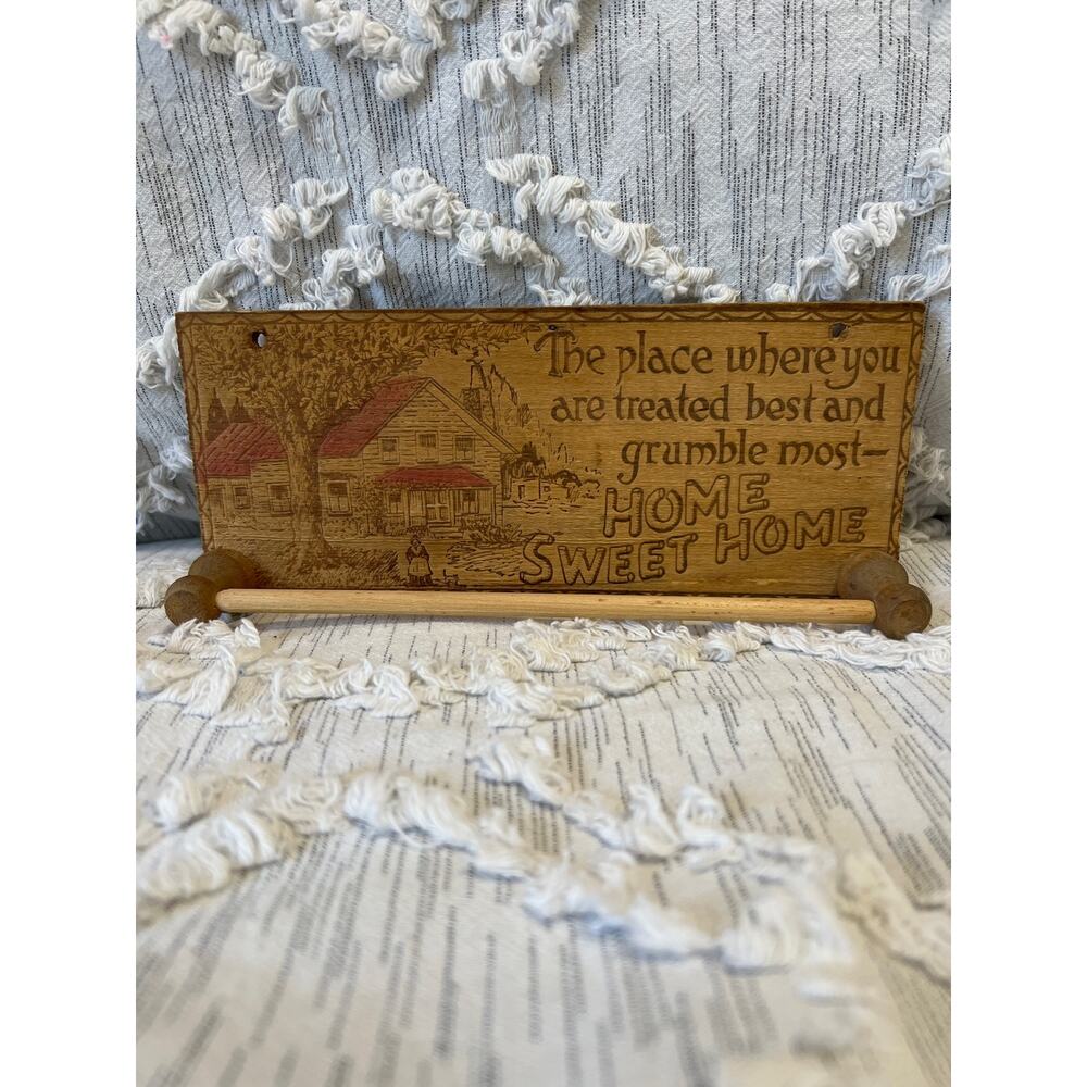 Vintage Antique Carved Wooden Tea Towel or Tie Holder Wedding Gift